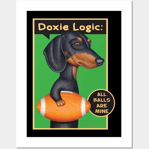 Classic Doxie Dog with football on Black Dachshund Holding Football Wall Art by Danny Gordon Art